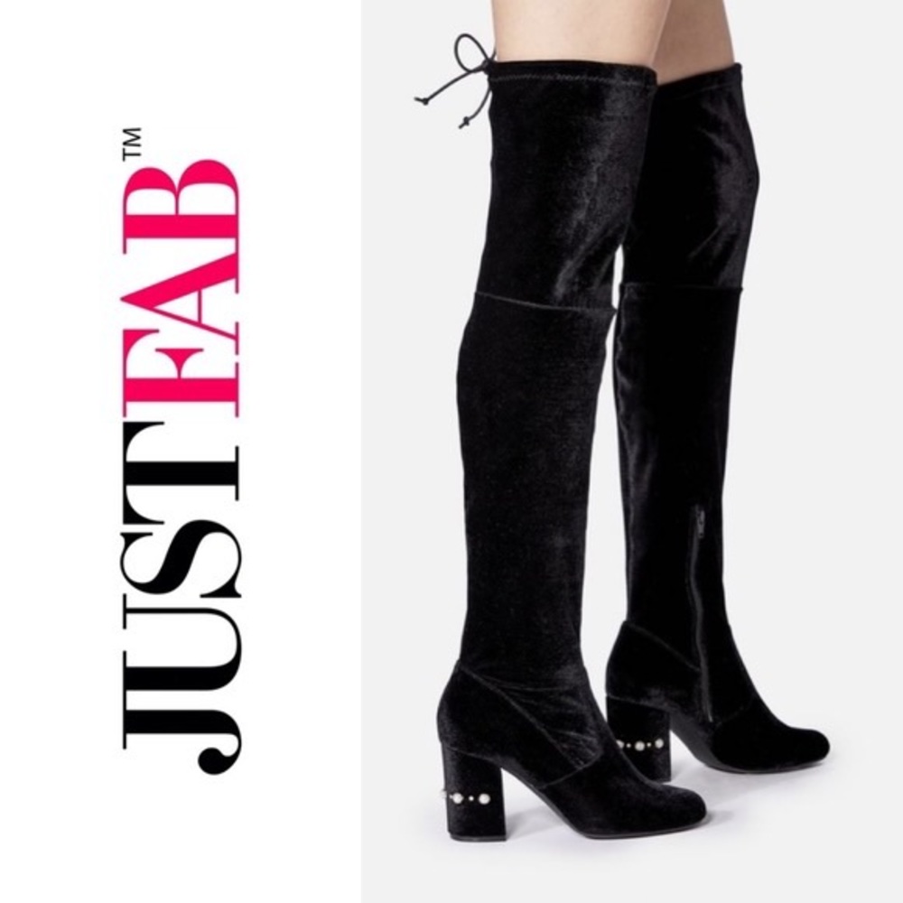 Black suede over the knee boots with pearl heel